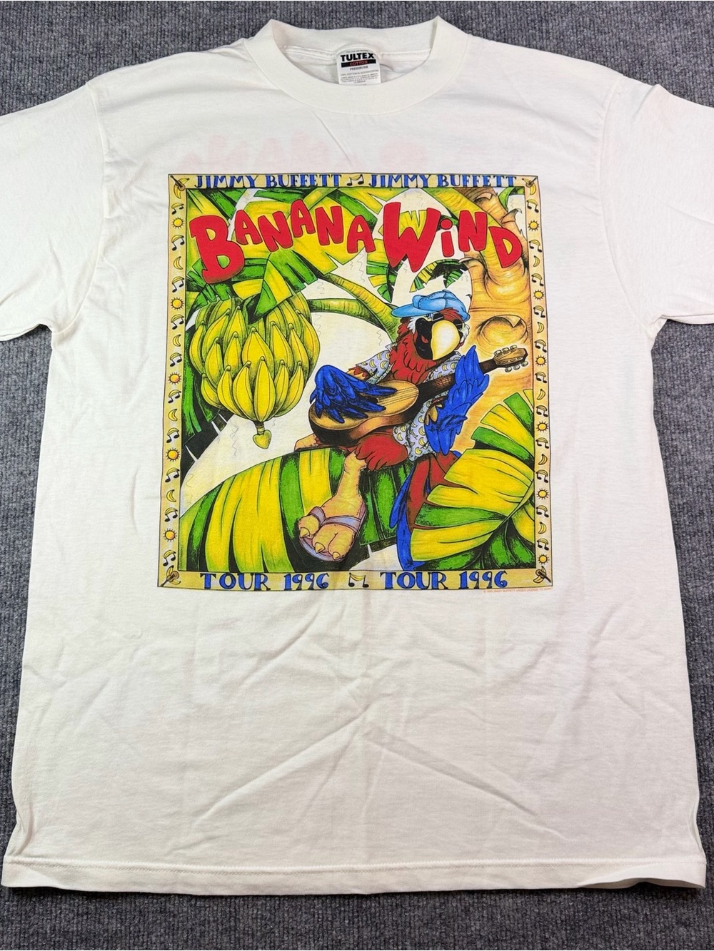 Vintage 90s Jimmy Buffett Banana Wind Tour 1996 T Shirt Mens Large Tultex White